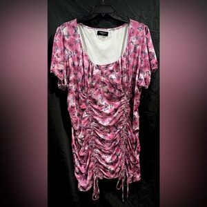 Rebdolls Pink Butterfly Ruched Mini Dress